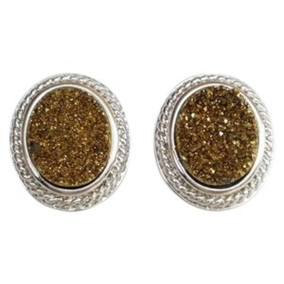 Royale Bijoux Oval Druzy Stud 925 Silver Earrings - Picture 1 of 3